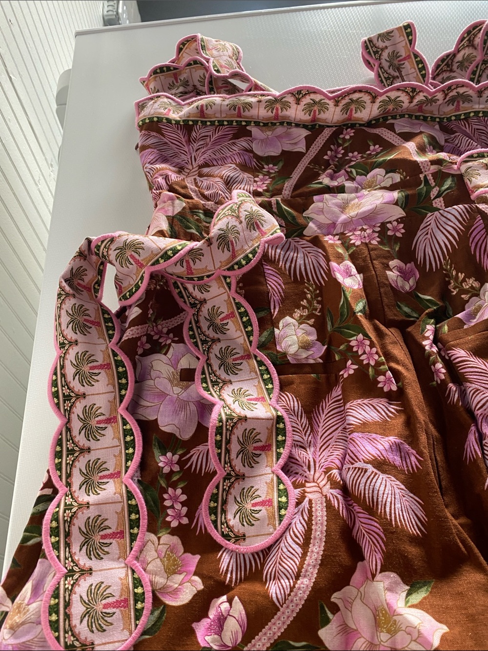 Farm Rio Pink Floral Palm-Print Romper - Brown & Pink. Size medium. NWT. - Picture 5 of 5